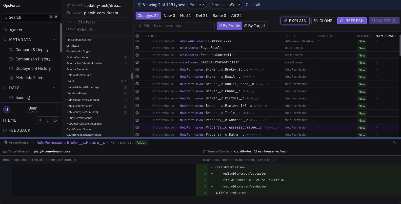 Compare field permissions