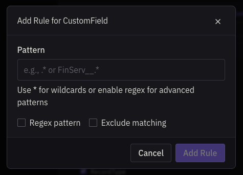 Metadata filter field filtering